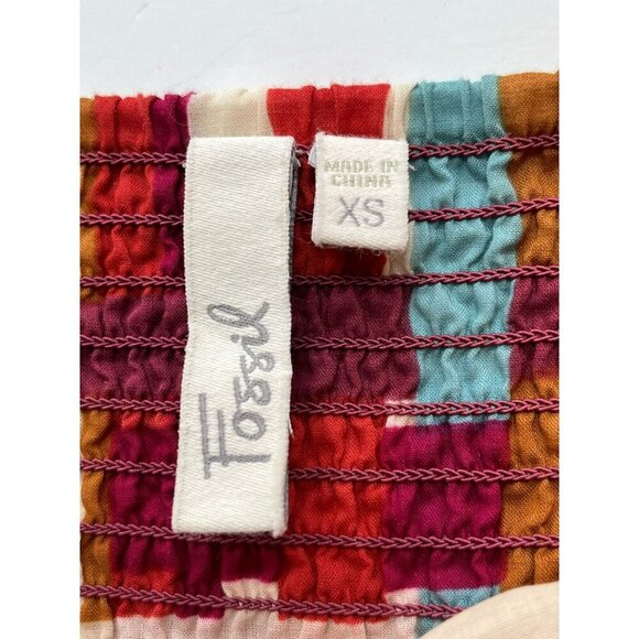 Fossil Babydoll Maxi Dress XS 100 % Cotton Lined Geometric Artsy Beachy Summer - Picture 6 of 11